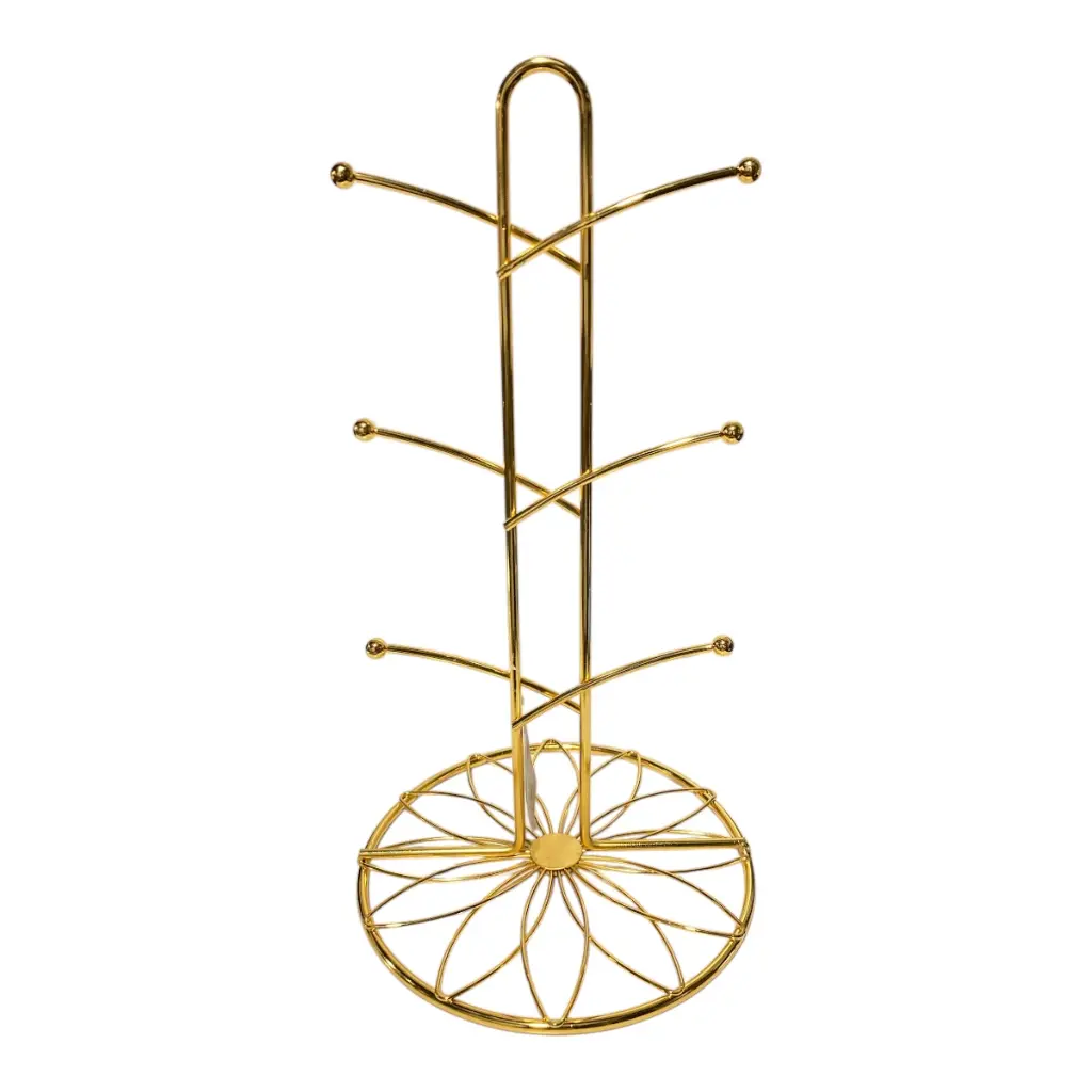 PORTA TAZAS METALICO DORADO CROMADO/PARA 6 TAZAS. 19X35CM