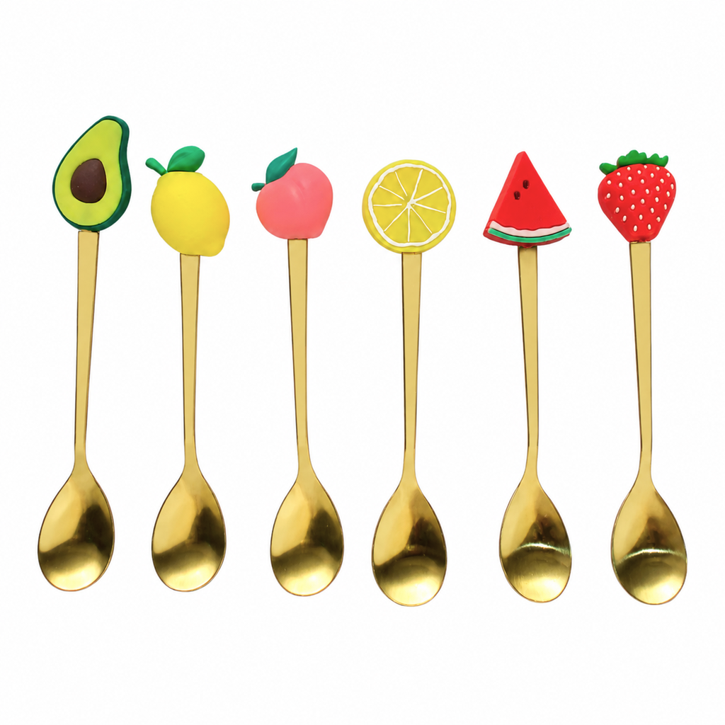 SET DE 6 CUCHARITAS DORADAS/FRUTAS 