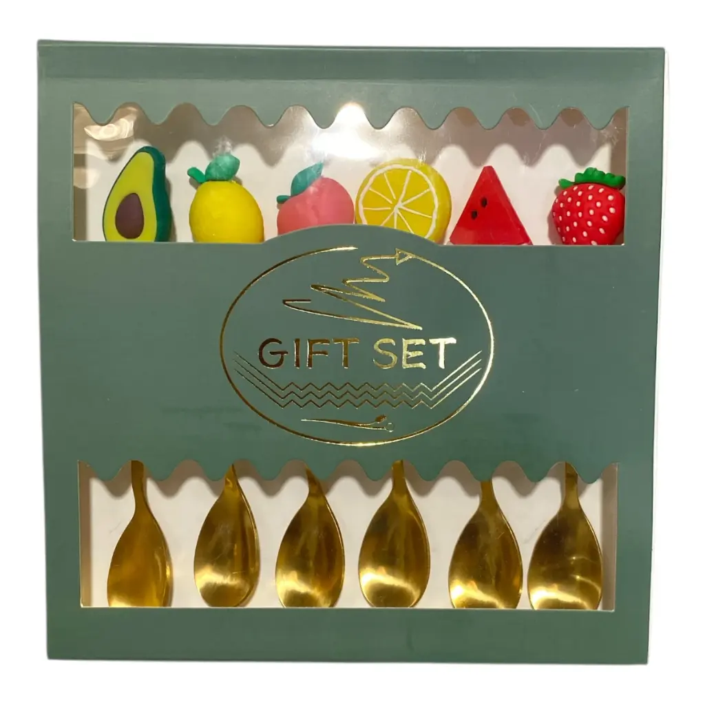 SET DE 6 CUCHARITAS DORADAS/FRUTAS 
