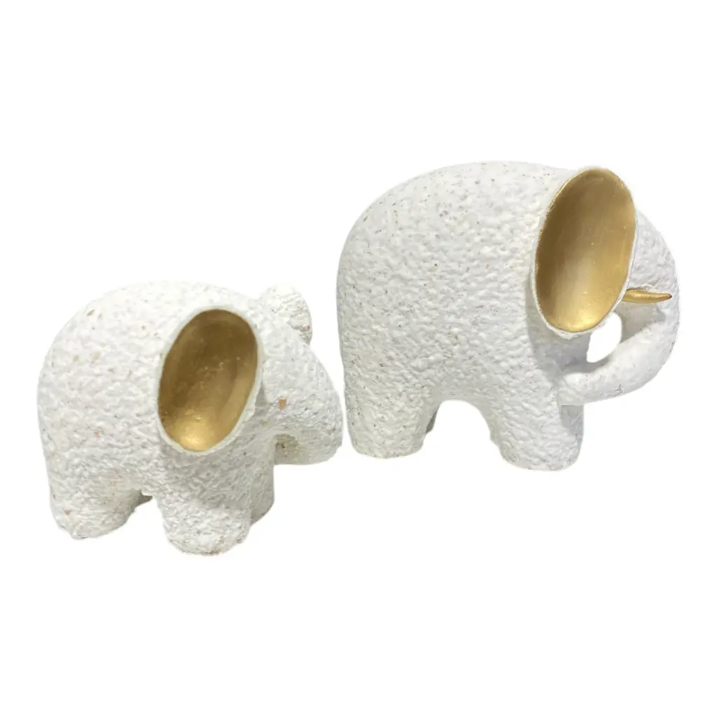 ELEFANTES POLIRESINA BLANCO CON TEXTURA 20X14X18CM Y 15X11X12CM