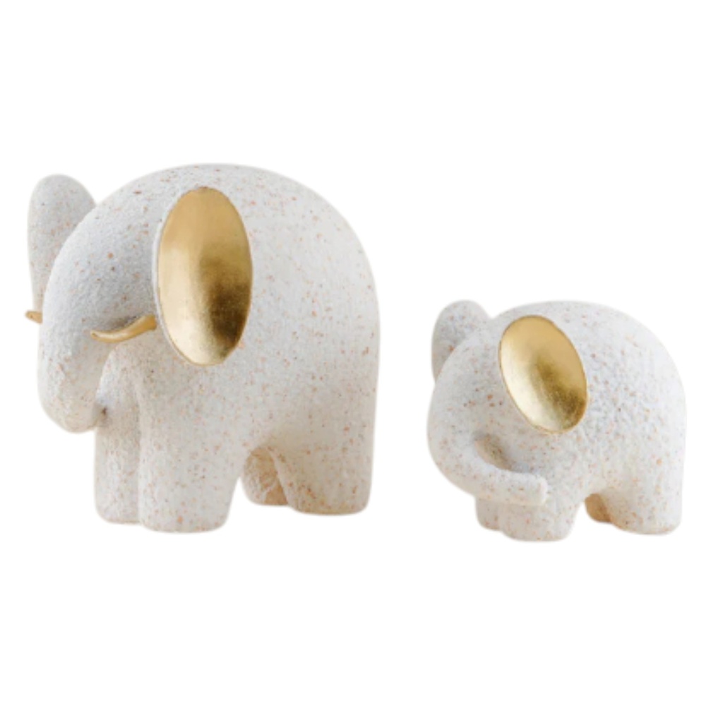 ELEFANTES POLIRESINA BLANCO CON TEXTURA ARENA 20X14X18CM Y 15X11X12CM