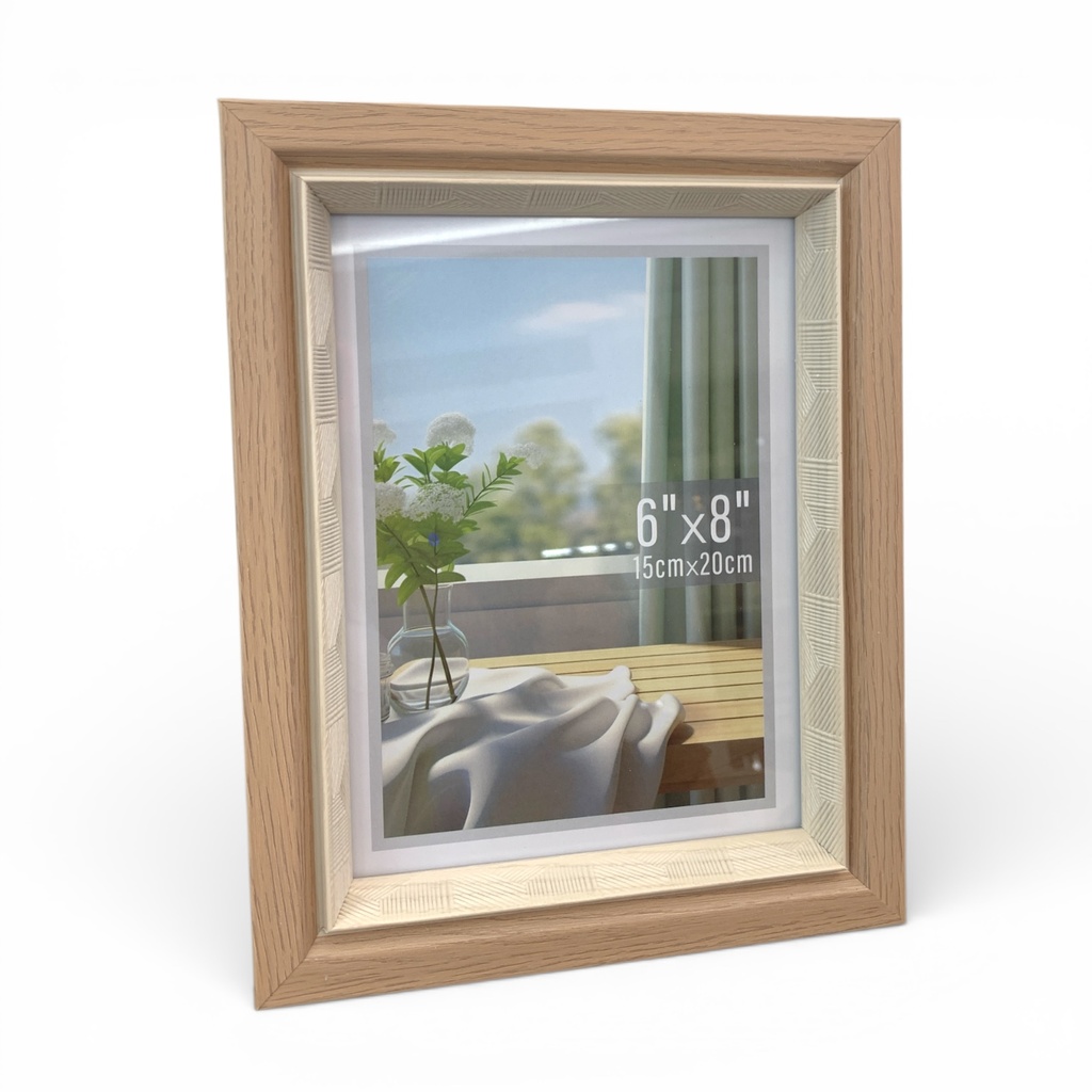 PORTARETRATO MADERA DOBLE BORDE BEIGE 15X20CM 6X8" DIM:19X24CM YY9365-3