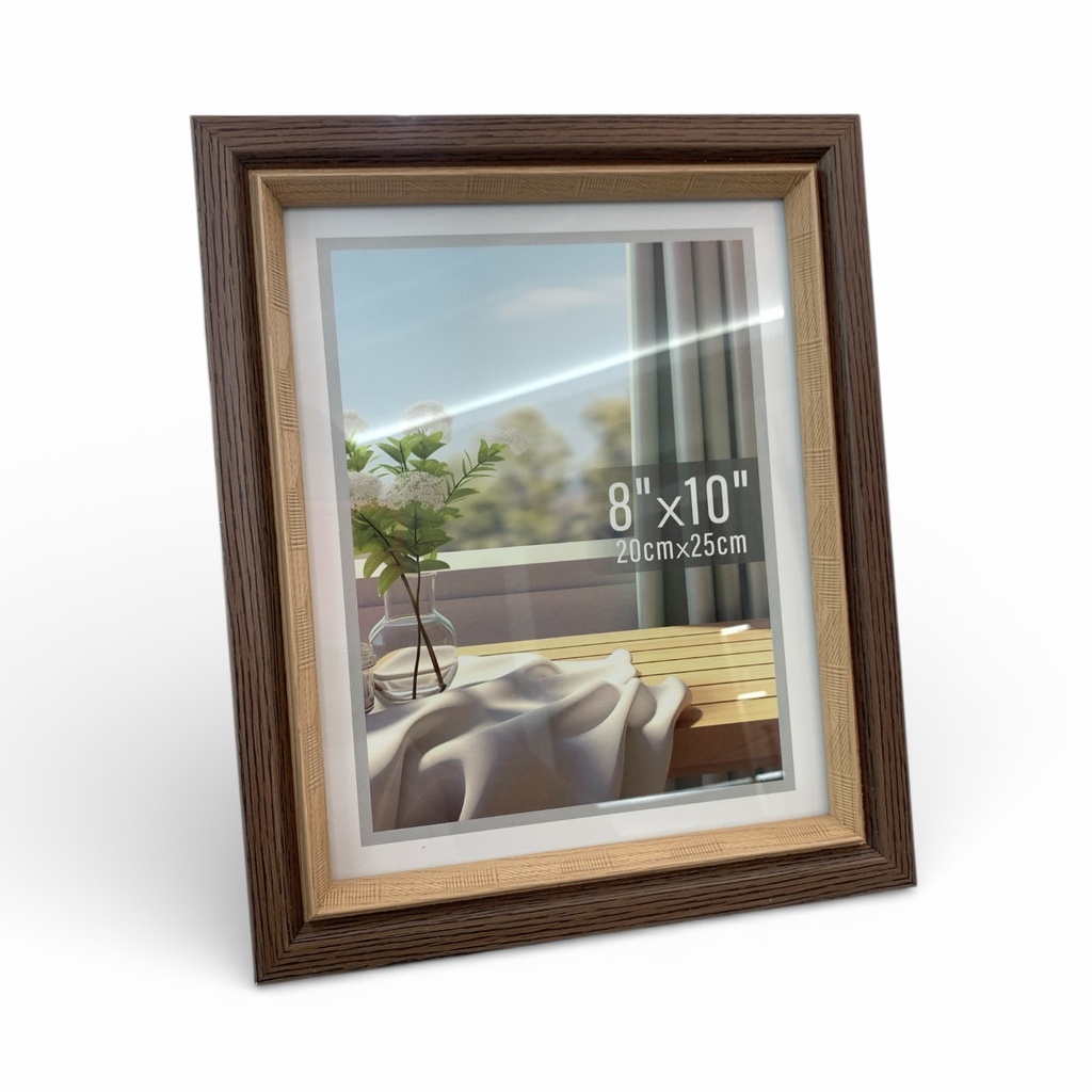 PORTARETRATO MADERA DOBLE BORDE CAFÉ BEIGE 20X25CM 8X10" DIM:24X29CM YY9365-4