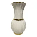 FLORERO DE PORCELANA BLANCO FILO DORADO 12X12X25CM