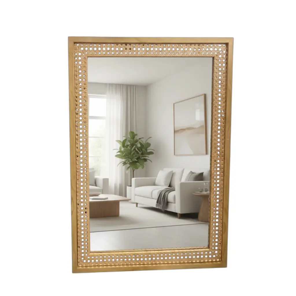 ESPEJO METALICO MARCO DE MADERA NATURAL 61X89X4CM