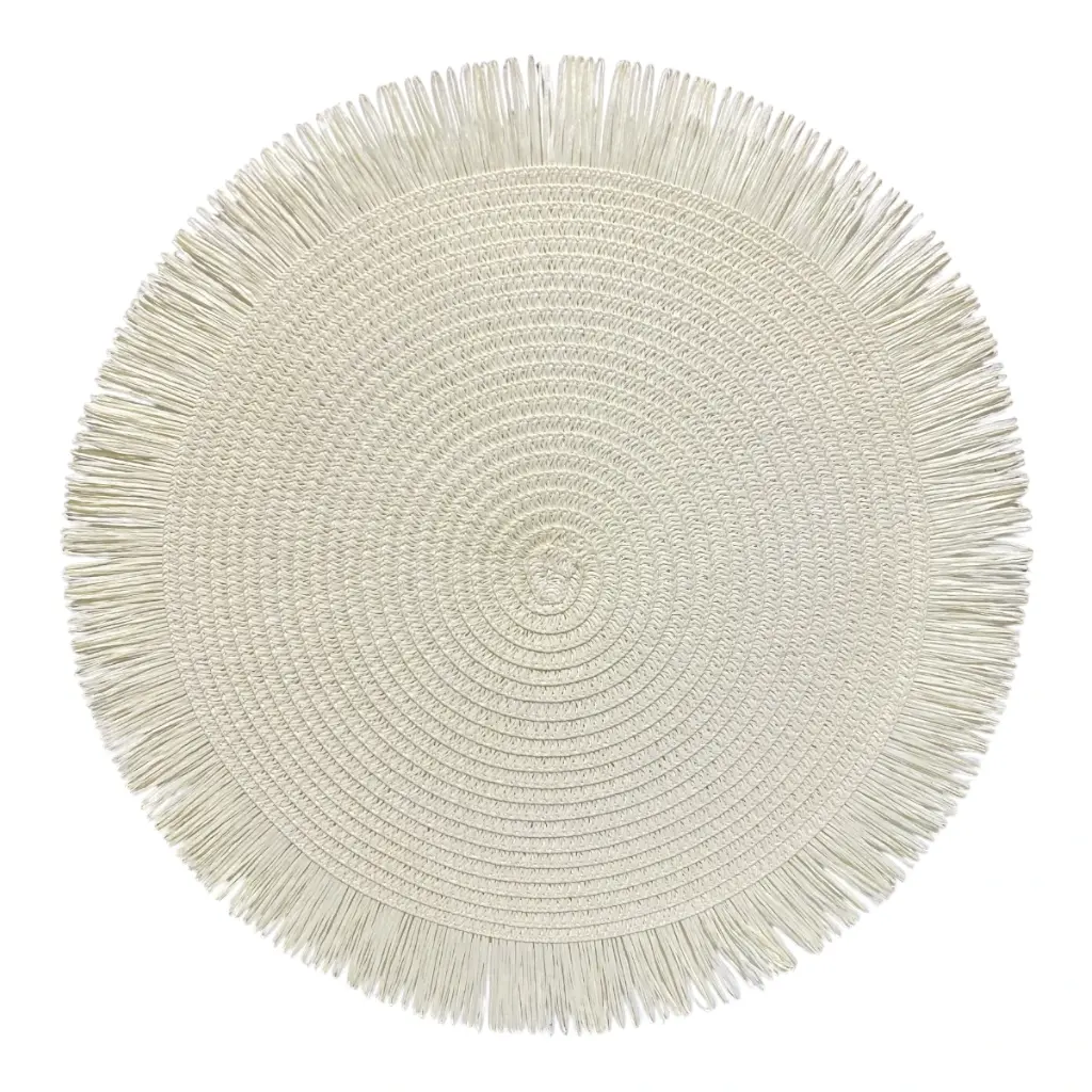 INDIVIDUAL REDONDO BLANCO CON FLECOS 38CM