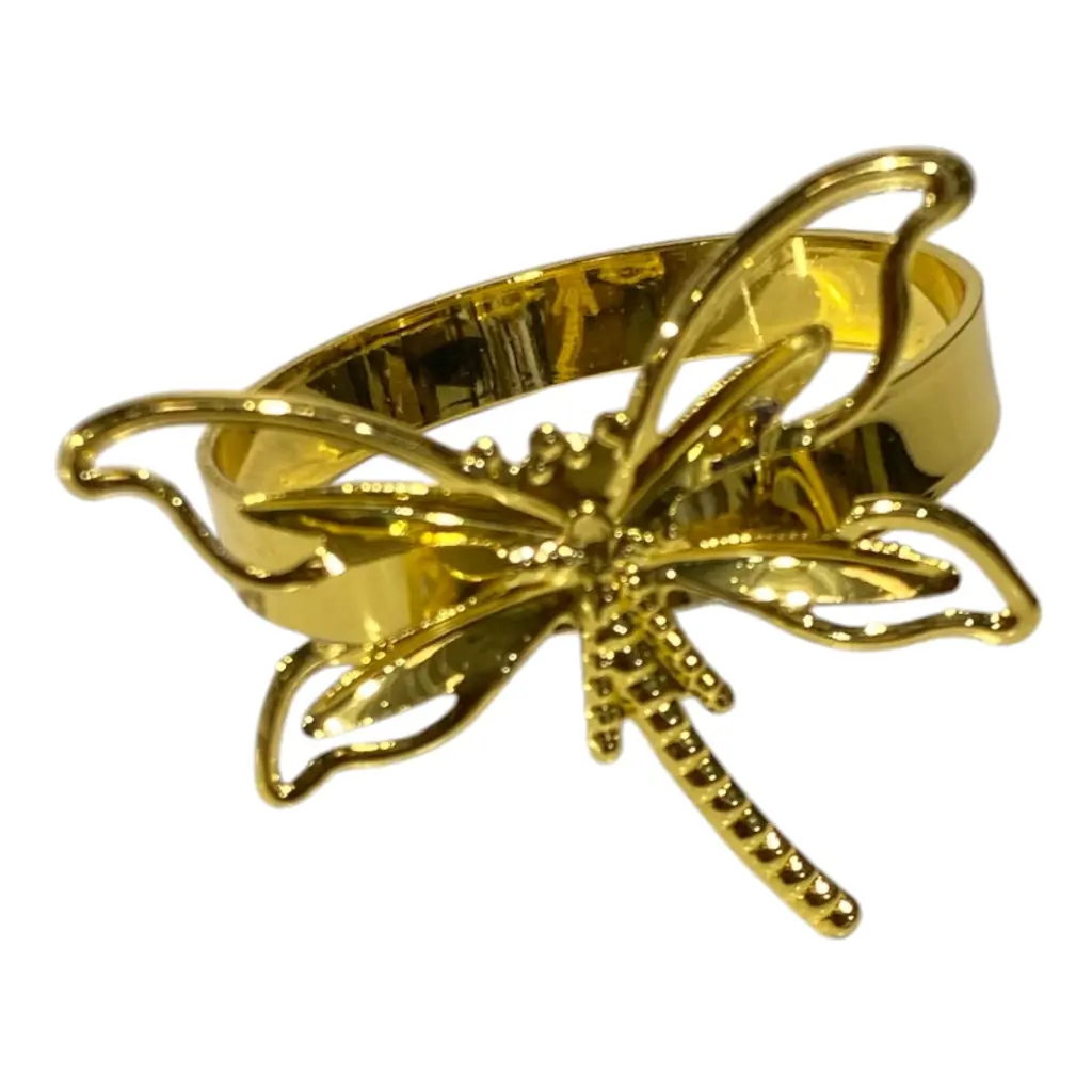 AROS DE SERVILLETA LIBELULA SETX6 PZS. DORADOS CROMADOS METALICOS 5X5CM