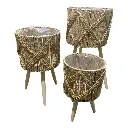 MACETEROS TEJIDO NATURAL MADERA/HIERRO SETX3. 29X57, 26X45, 22X35CM