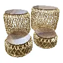 MESAS METALICA CON CORDON TEJIDO ROMBOS SETX4, PT151-005. 55X47CM, 44X41CM, 34X20CM, 34X20CM