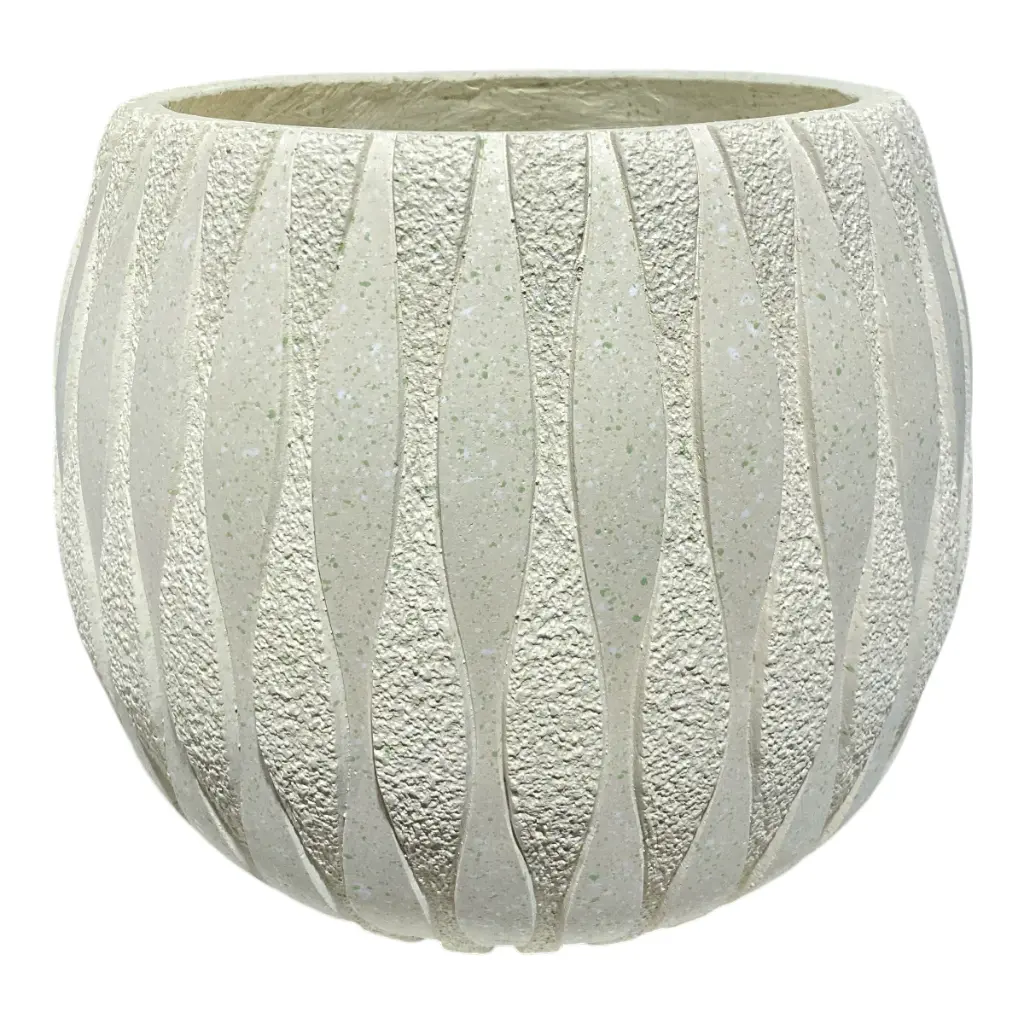 MACETA CERAMICA/FIBRA BEIGE CON TEXTURA 25X22CM  