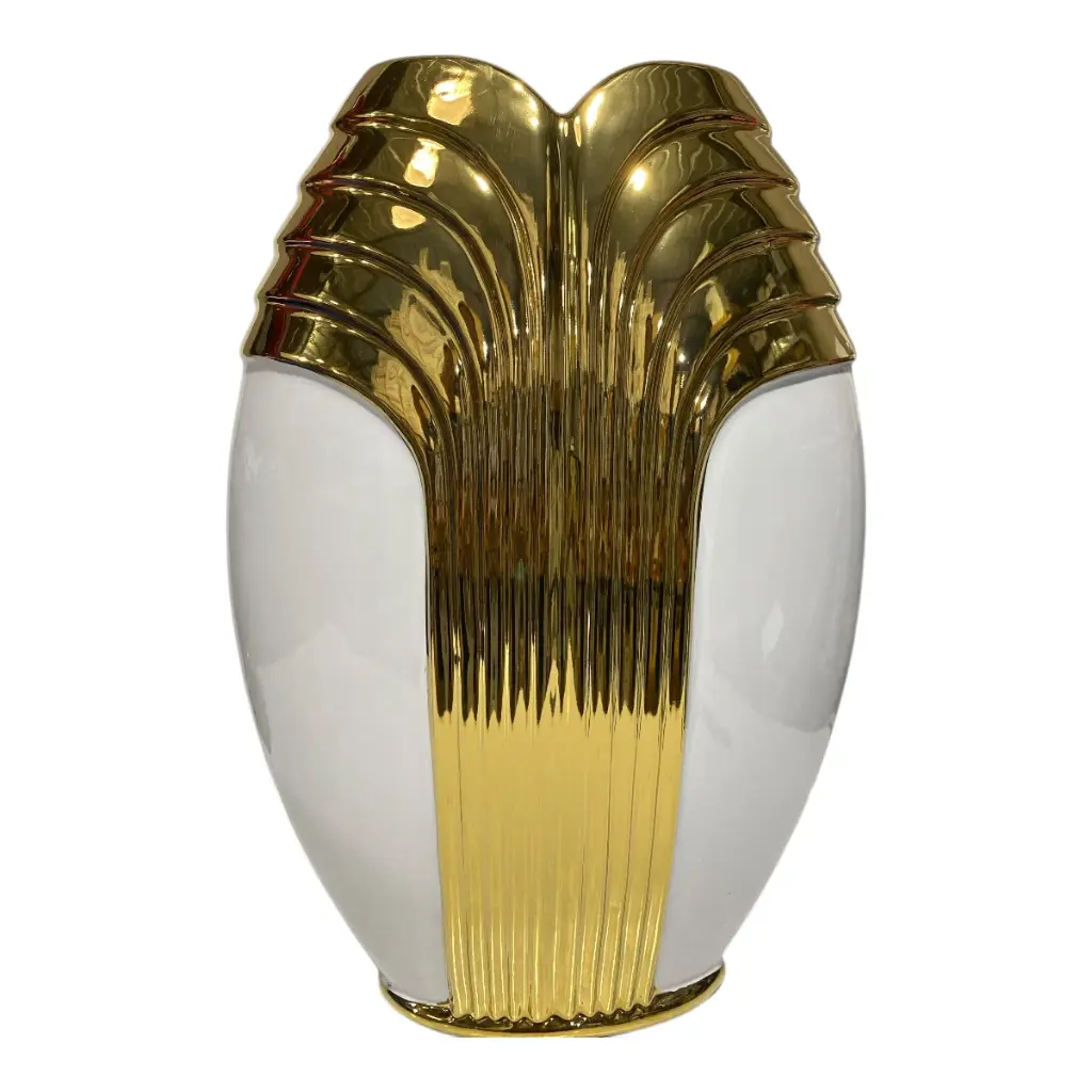 FLORERO DE PORCELANA DORADO/BLANCO 23X8X35CM