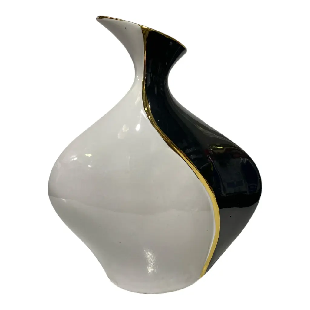 FLORERO PORCELANA NEGRO/BLANCO 25X6.5X31CM
