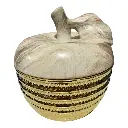 URNA EN FORMA MANZANA DE PORCELANA MARMOLEADA/DORADO Ø19X20CM