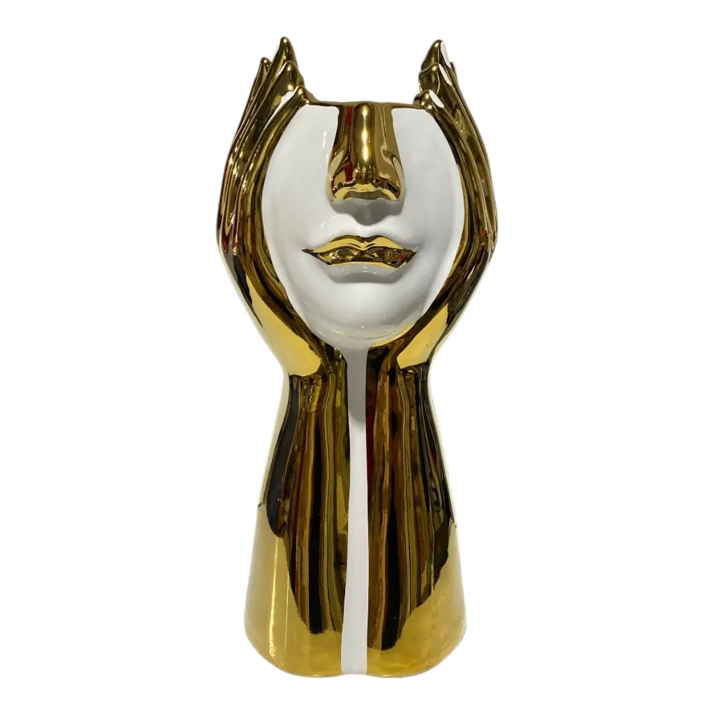 FLORERO PORCELANA DORADO/BLANCO ROSTRO Ø19X38CM 