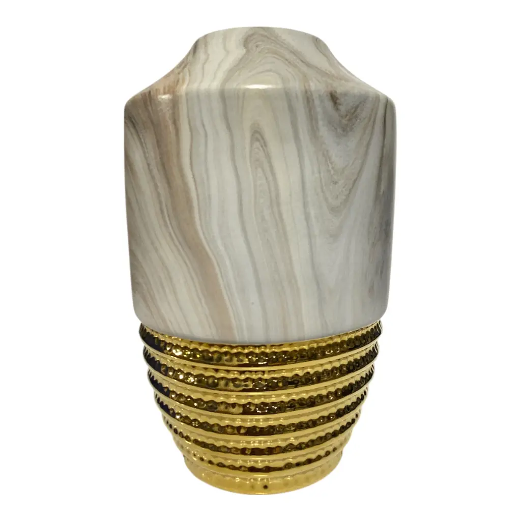 FLORERO PORCELANA MARMOLEADO/DORADO Ø16 X 25CM