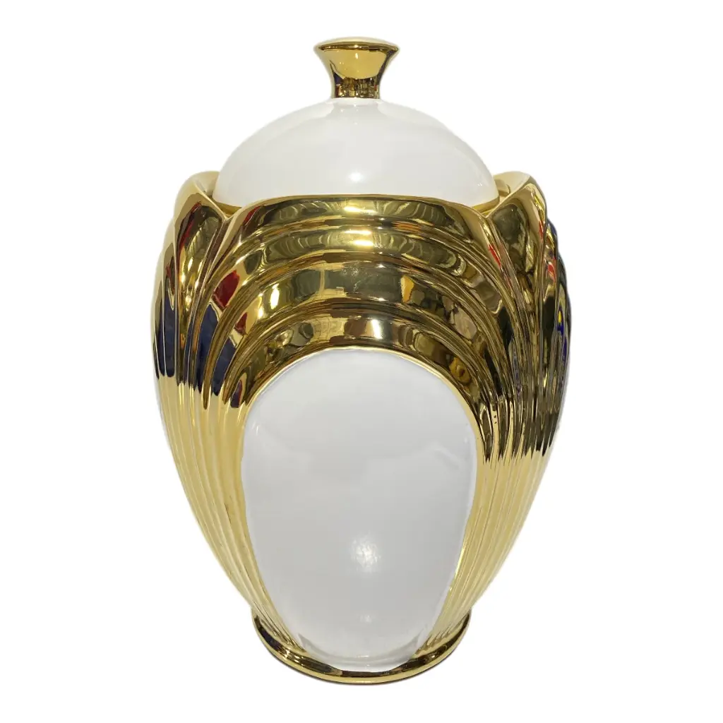 TIBOR DE PORCELANA DORADO/BLANCO Ø17 X 26 Cm