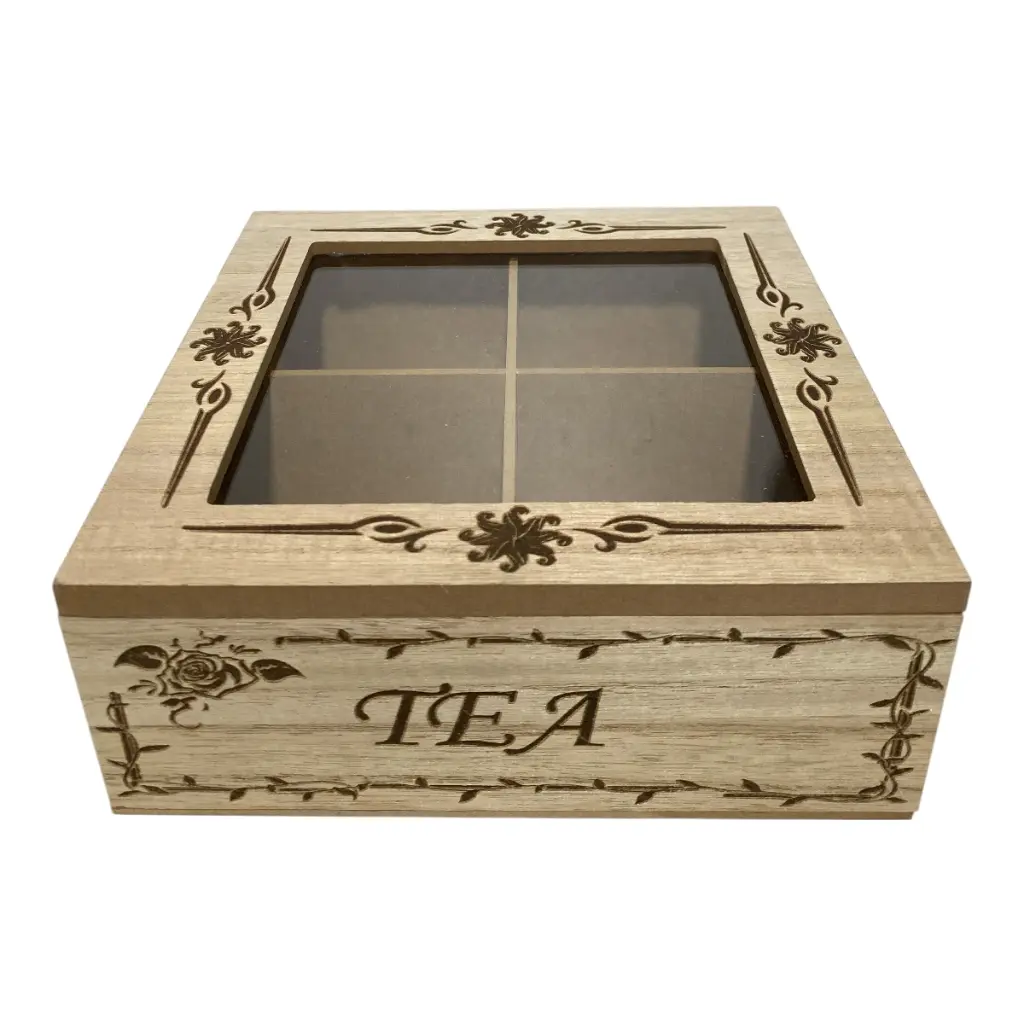 CAJA PARA TE DE MADERA/VIDRIO 18X18X7CM