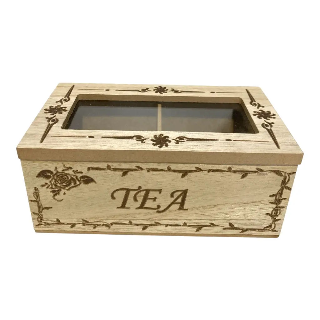 CAJA PARA TE DE MADERA/VIDRIO 16.5X8.5X7CM