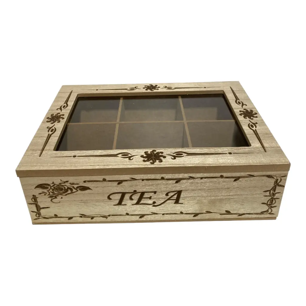 CAJA PARA TE DE MADERA/VIDRIO 24X17X7CM