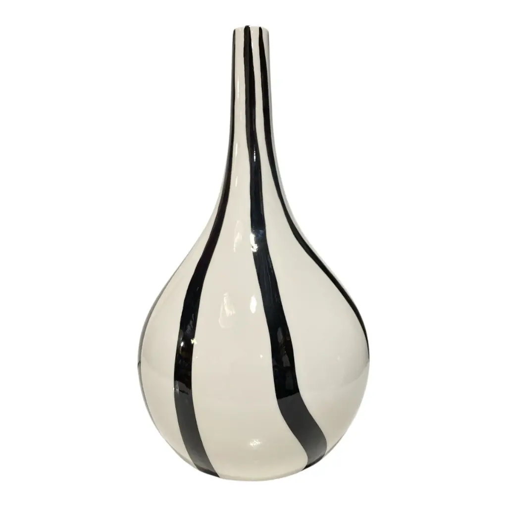 FLORERO DE PORCELANA BLANCO/NEGRO Ø18CM X 35CM 
