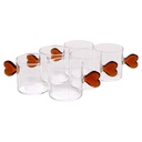 SET DE 6 TAZAS DE CRISTAL CON AGARRADERA DE CORAZON 80ML 5X8.5CM