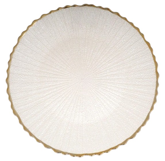 PLATO BASE DE VIDRIO BLANCO PERLADO FILO DORADO REF:HM1708/V257014 32CM