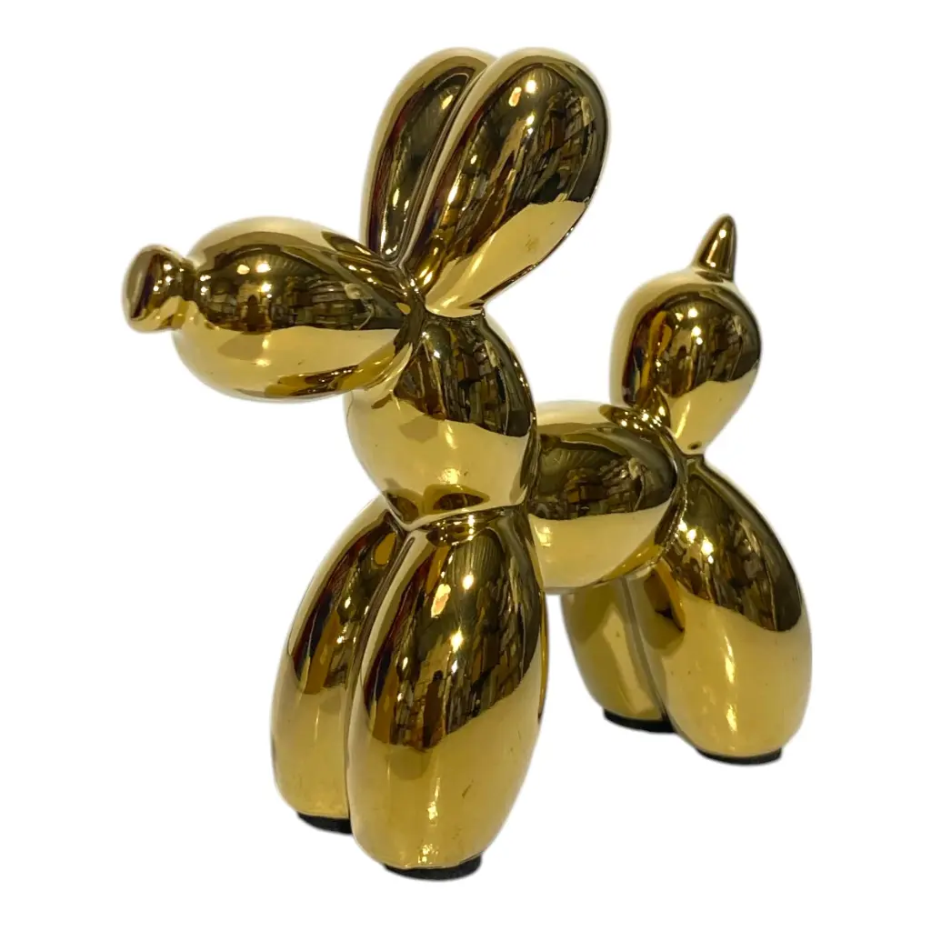 Adorno perro dorado de globo, cerámica. 12x4x11cm
