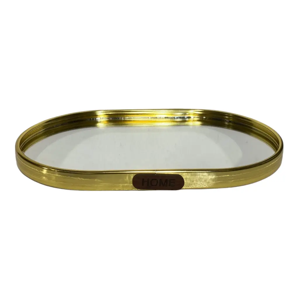 BANDEJA DE ALUMINIO DORADO CON ESPEJO 25X16CM  