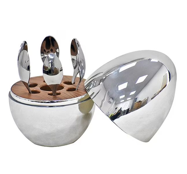 SET DE 6 CUCHARITAS HUEVO PLATEADO