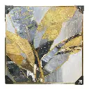 CUADRO LIENZO OLEO HOJA DE BANANO MARCO DORADO 80X80CM