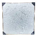 CUADRO LIENZO OLEO HOJAS BLANCAS MARCO CHAMPAGNE 80X80CM 