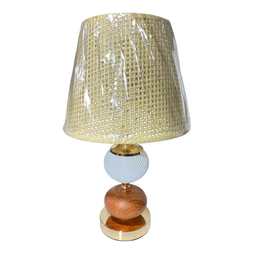 LAMPARA DE MESA BEIGE/BLANCA/MADERADA 25X43CM 