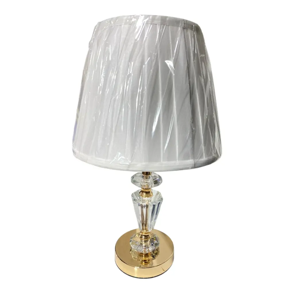 LAMPARA DE MESA DORADO/CRISTALES, BLANCA 25X43CM