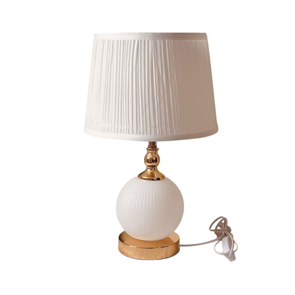 LAMPARA DE MESA DORADO/ESFERA BEIGE, BLANCA 25X41CM 