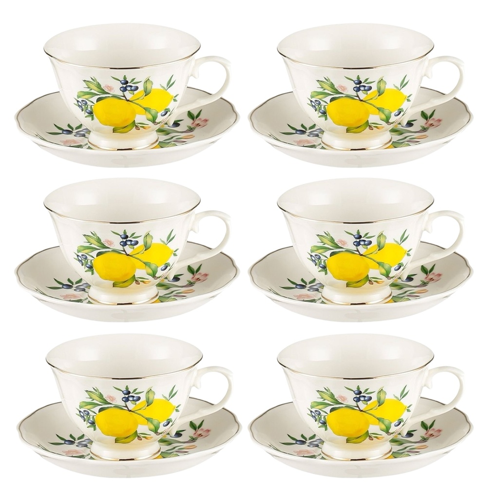 SET DE TAZAS/PLATOS LIMON X12PCS, PORCELANA