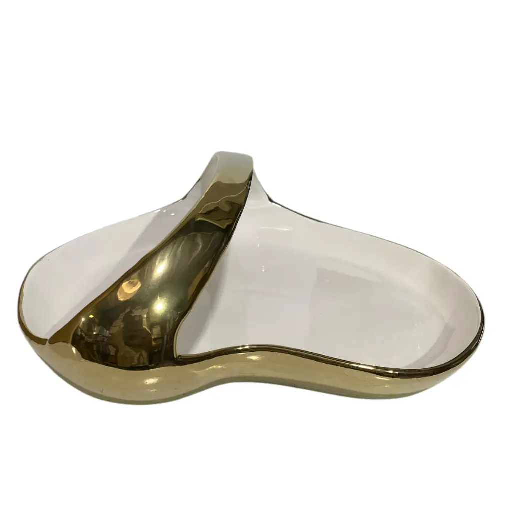 BANDEJA CENTRO DE MESA DORADA/BLANCO, PORCELANA 34X29X12CM