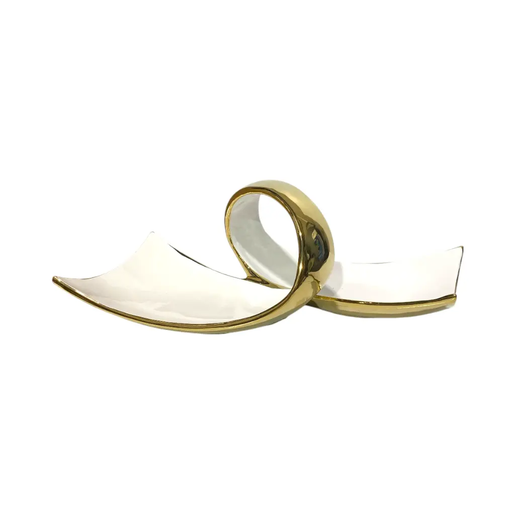 BANDEJA, PORCELANA BLANCA/DORADO 34X22X13CM