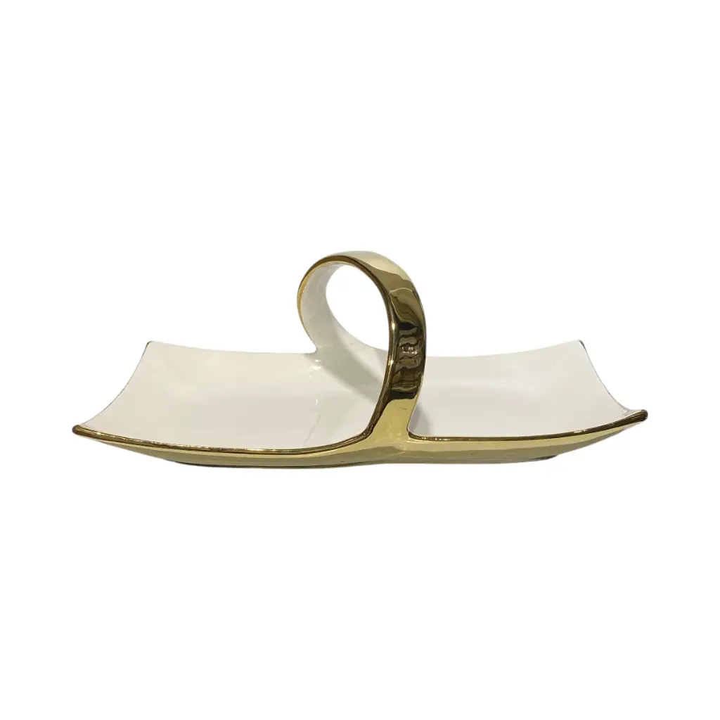 BANDEJA BLANCA/DORADA, PORCELANA 34.5X19X12CM