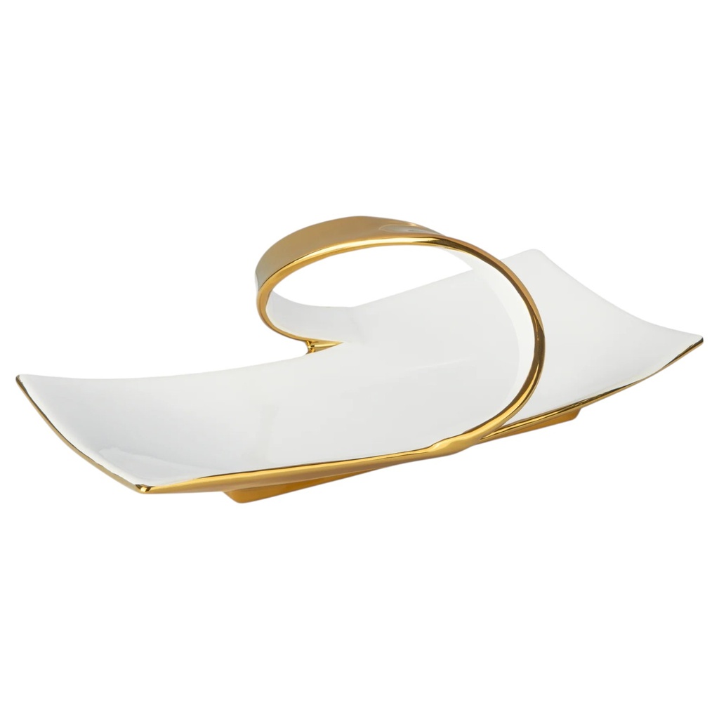 BANDEJA BLANCA/DORADA, PORCELANA 34.5X19X12CM