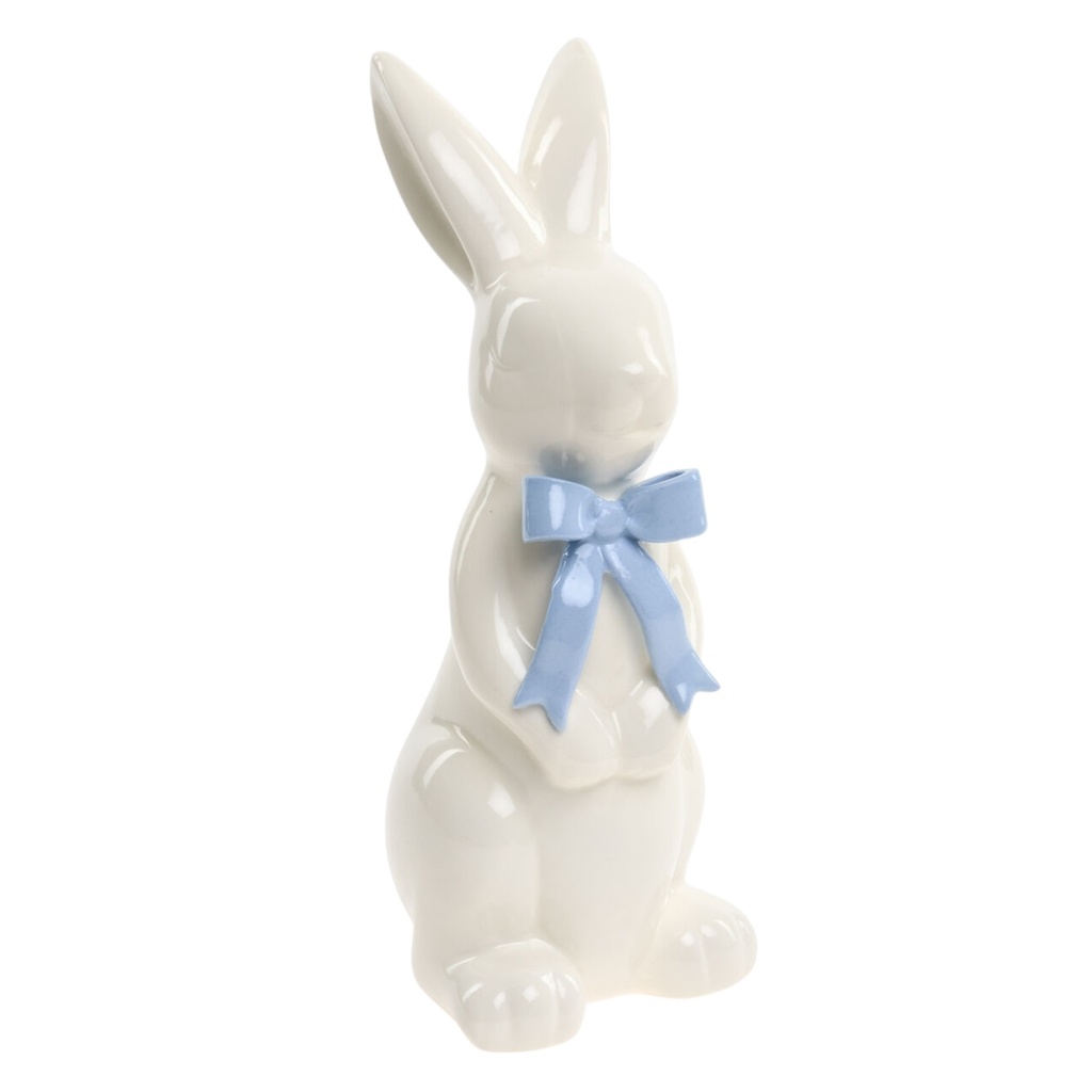 CONEJO BLANCO LAZO CELESTE PORCELANA 25.5x10CM