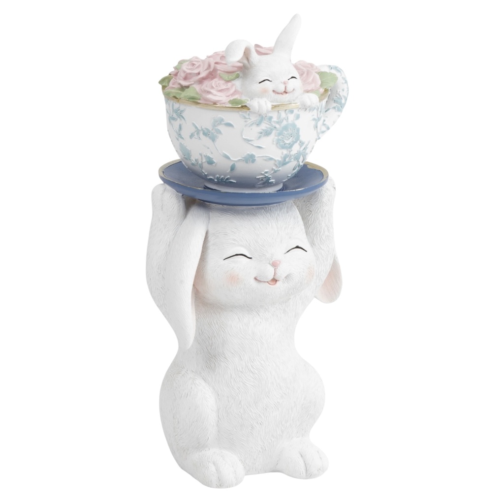 CONEJO CON TAZA Y ROSAS 13.5X30CM