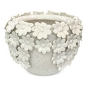 FLORERO DECORADO CON FLORES DE PORCELANA, Ø18X13CM