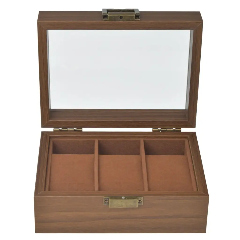 CAJA ORGANIZADORA DE RELOJES TRIPLE ESPACIO - MADERA CAFE REF:ES28034 17X12X7CM