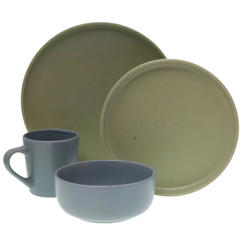 VAJILLA PORCELANA SETX16PZS. VERDE OLIVO/AZUL GRISACEO SETX16PZS. REF:HN02804-48 