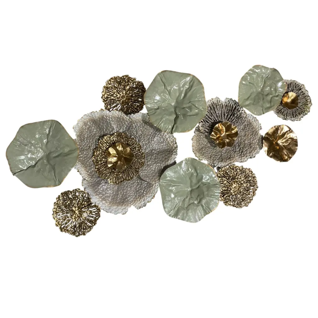 APLIQUE DECOR METALICO FLORES DORADO/VERDE REF:ES28788/16169 133X69X9.5CM