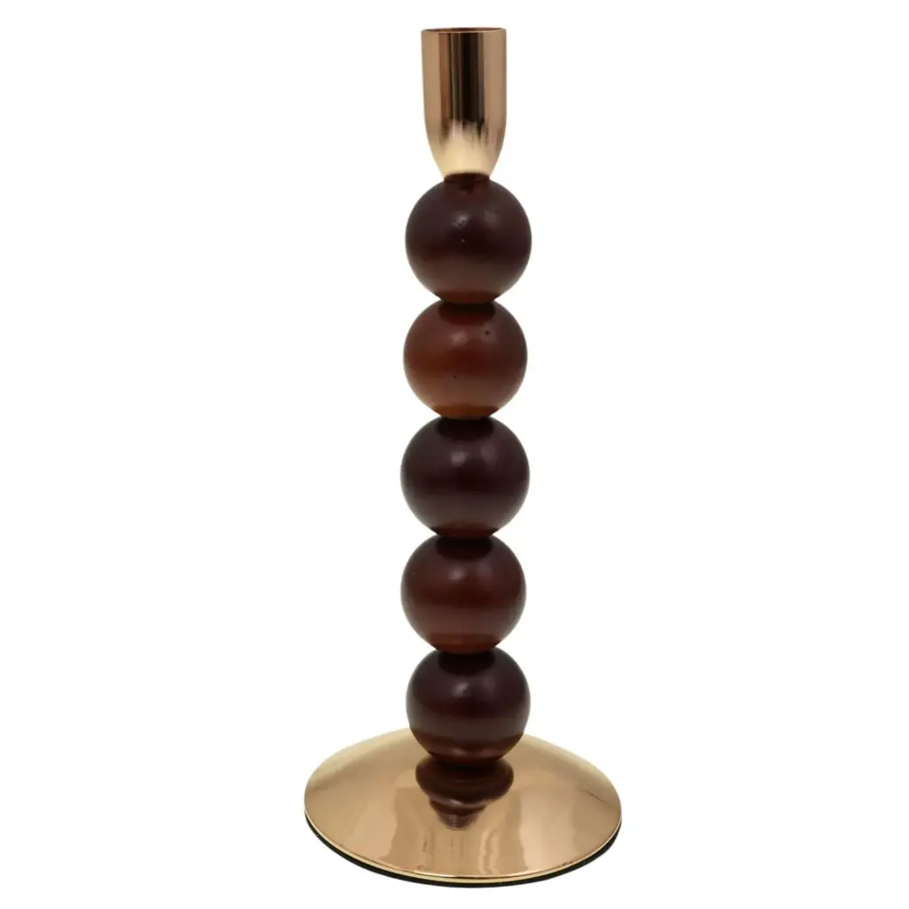 CANDELABRO METAL, ESFERAS MADERA REF:ES28763 10X25CM