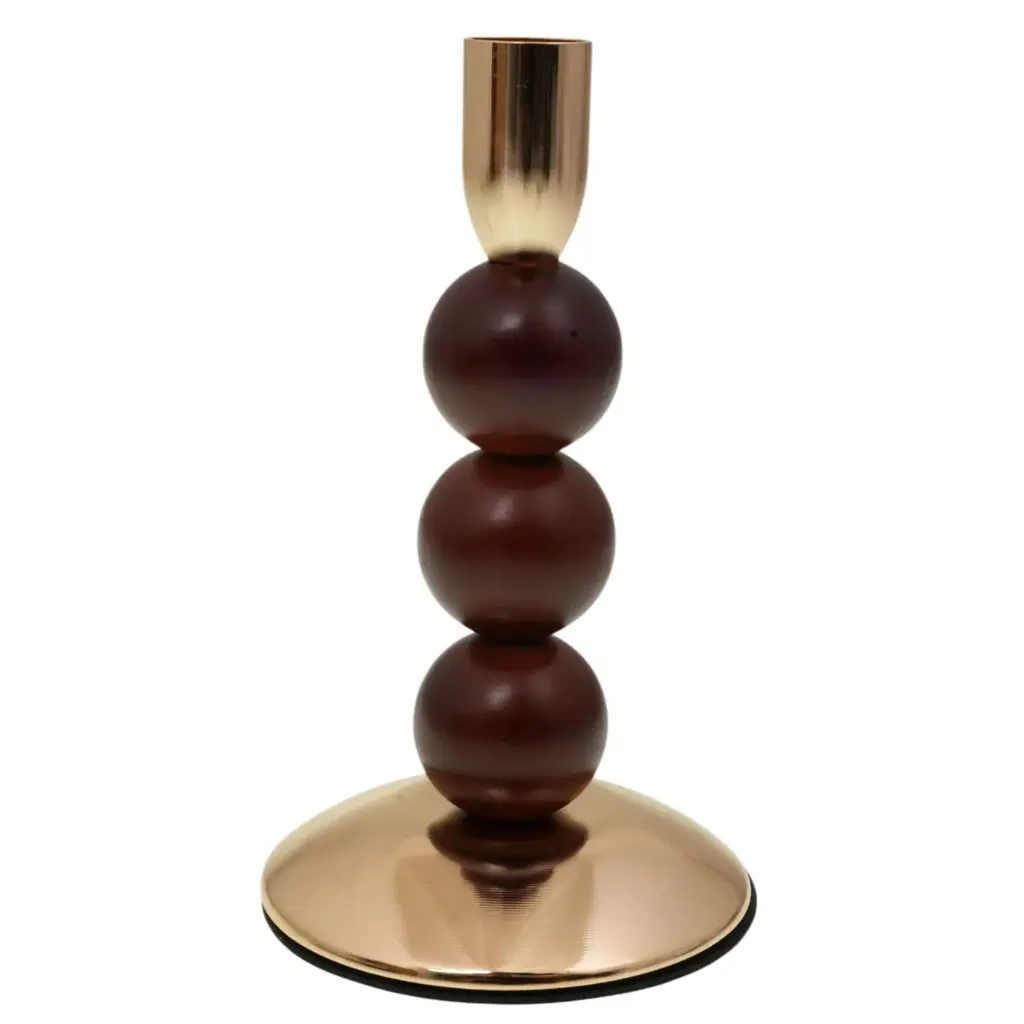 CANDELABRO BASE METAL ESFERAS MADERA REF:ES28761 10X17CM