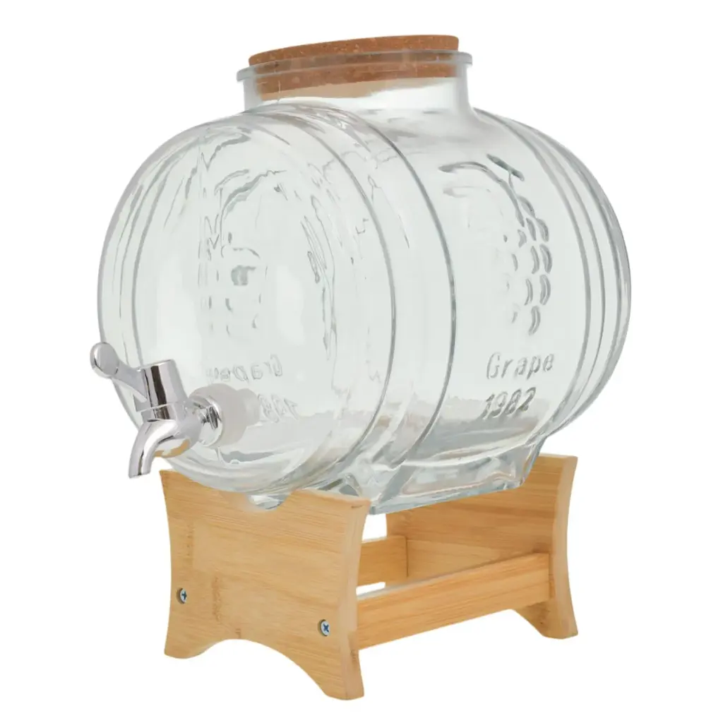 DISPENSADOR LIQUIDOS VIDRIO/BASE MADERA REF:SAN5454 29X30X19CM 5LT.