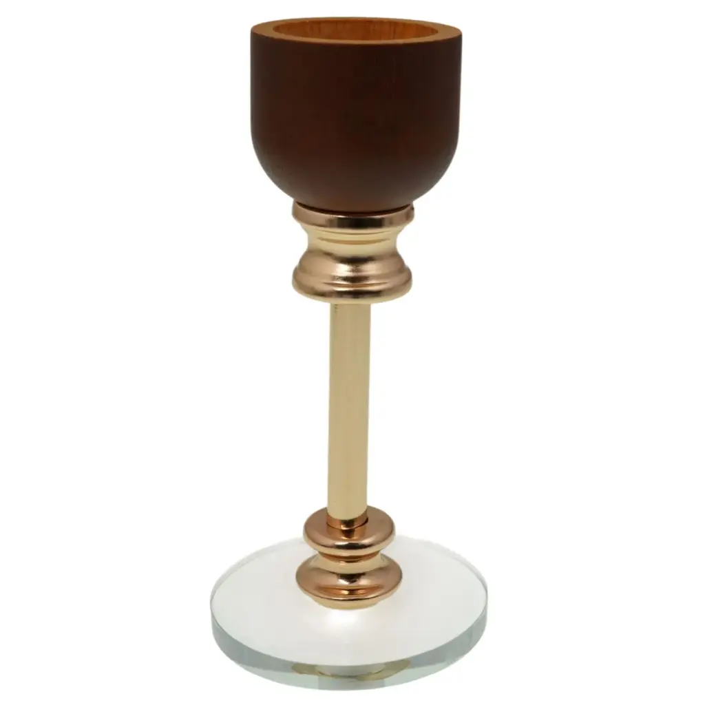 CANDELABRO METALICO/MADERA NATURAL CON BASE DE VIDRIO, REF:ES28776 8X17CM