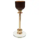 CANDELABRO METALICO/MADERA NATURAL CON BASE DE VIDRIO, REF:ES28777 8X22CM 